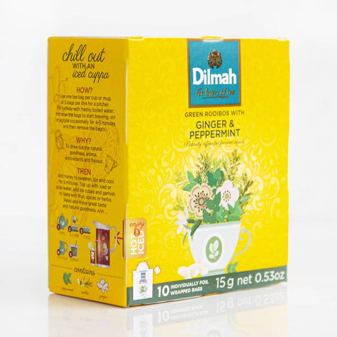 10 Bolsitas Infusion Rooibos Jengibre y Menta Dilmah