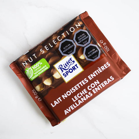 Chocolate leche con avellanas enteras Ritter Sport 100 grs